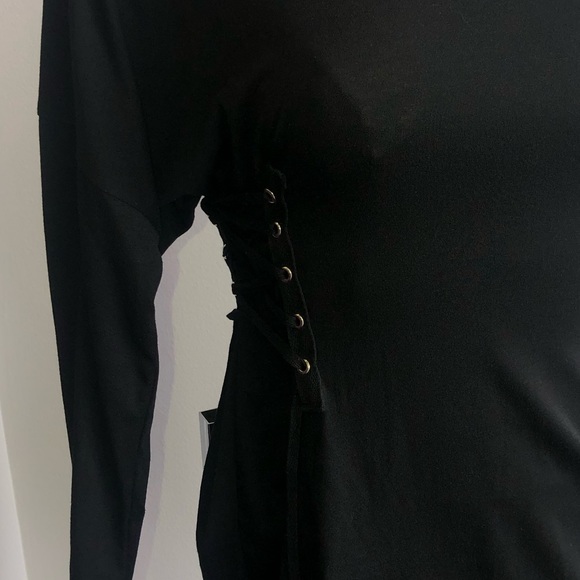 Cotton Bleu Black Mini Dress Tied at Sides - Picture 5 of 7